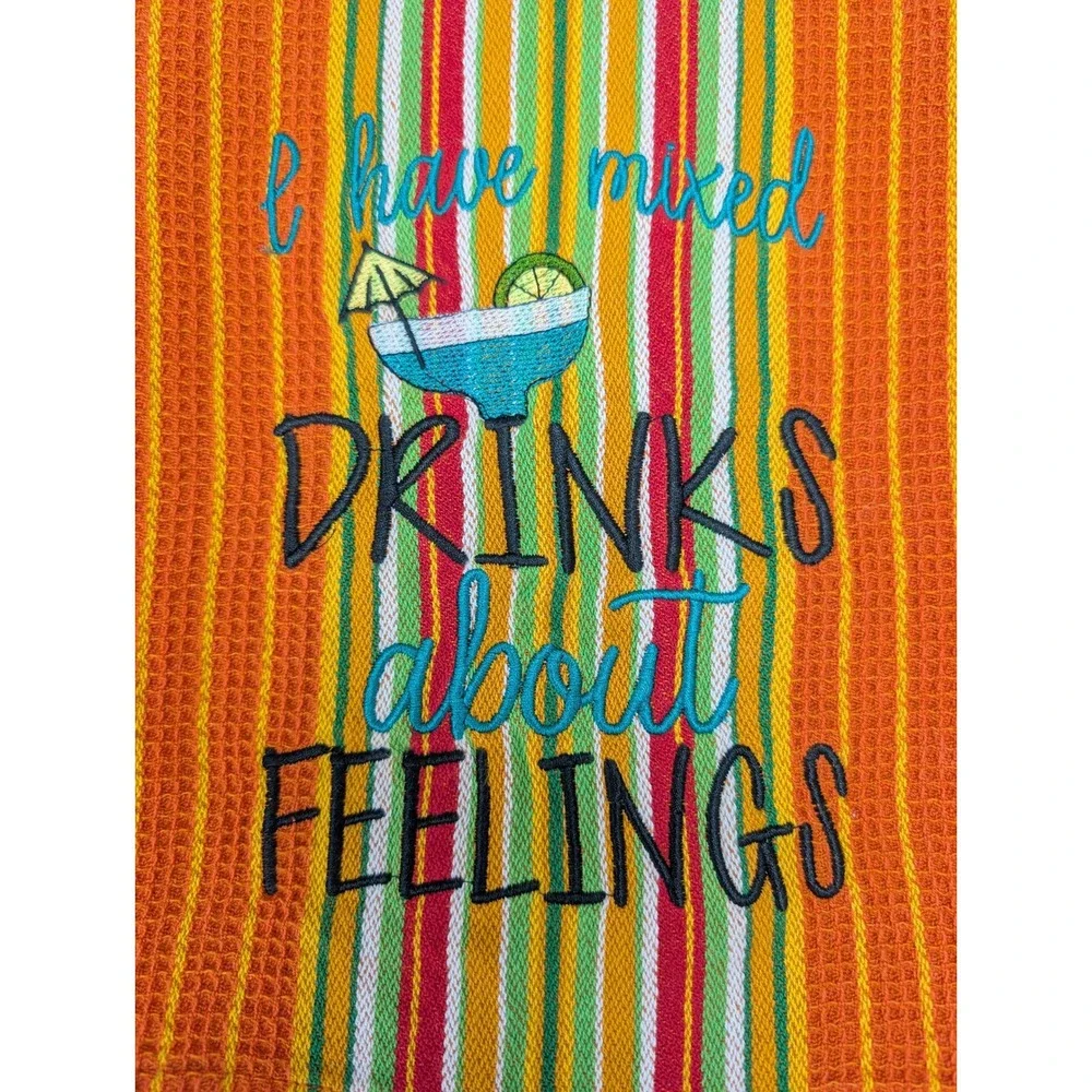 I Have Mixed Drinks About Feelings! Kitchen Bath Bar Hand Cocktail Towel Striped